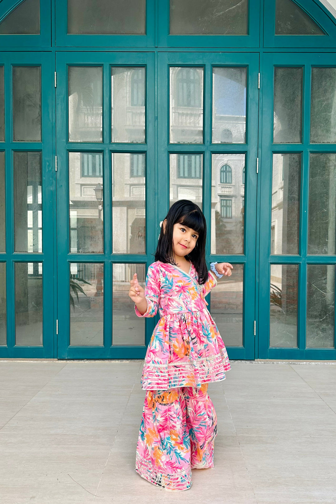 Pink Tropical Angarakha Set