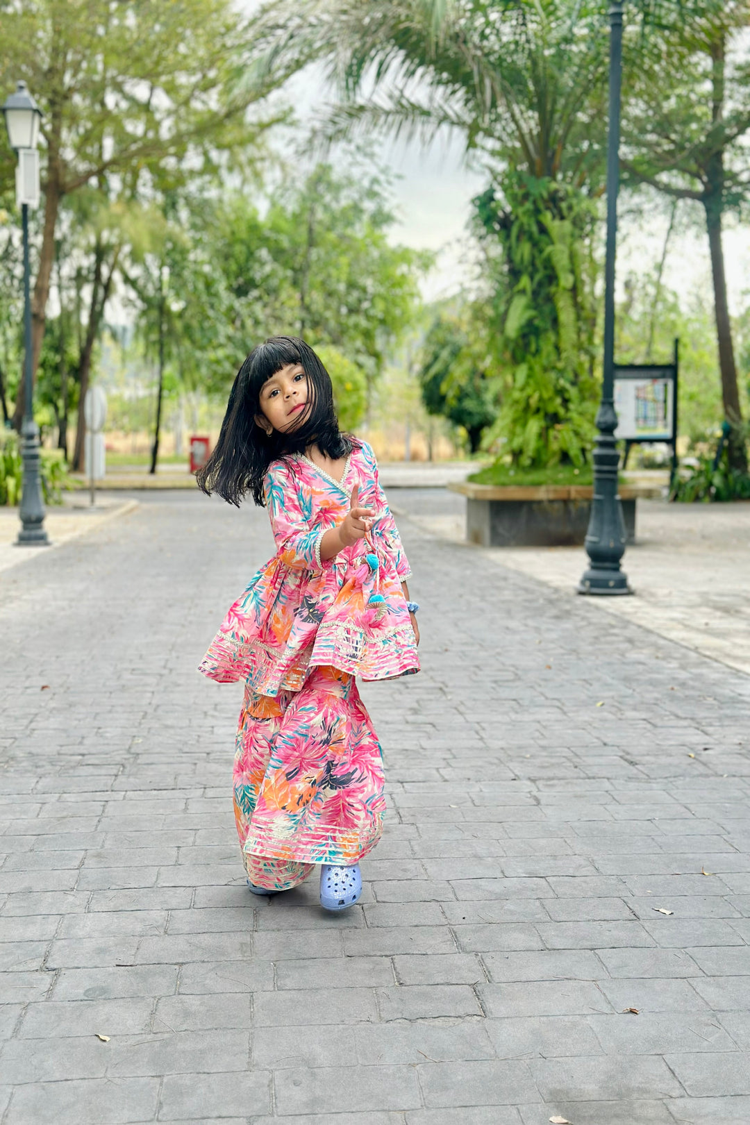 Pink Tropical Angarakha Set