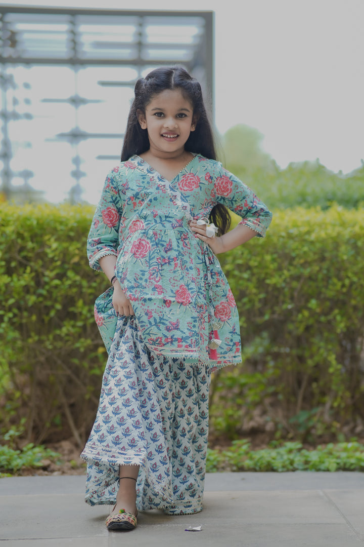 Sea Green Floral Angrakha Set