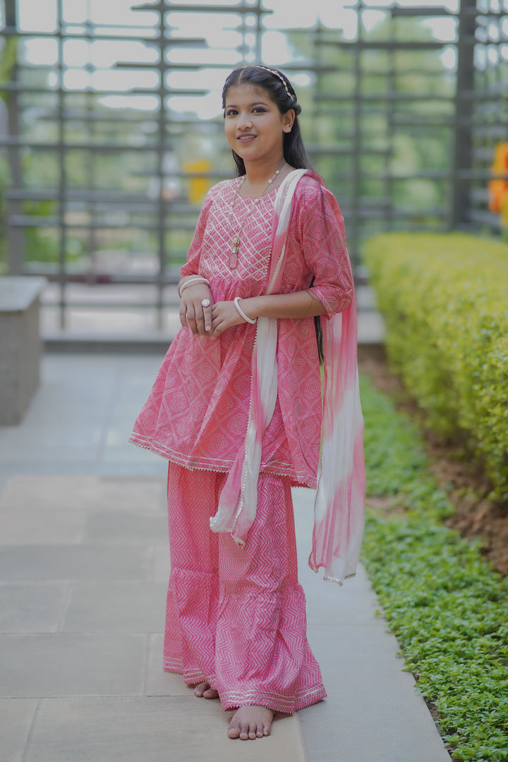 Pink Bandhej Sharara Set