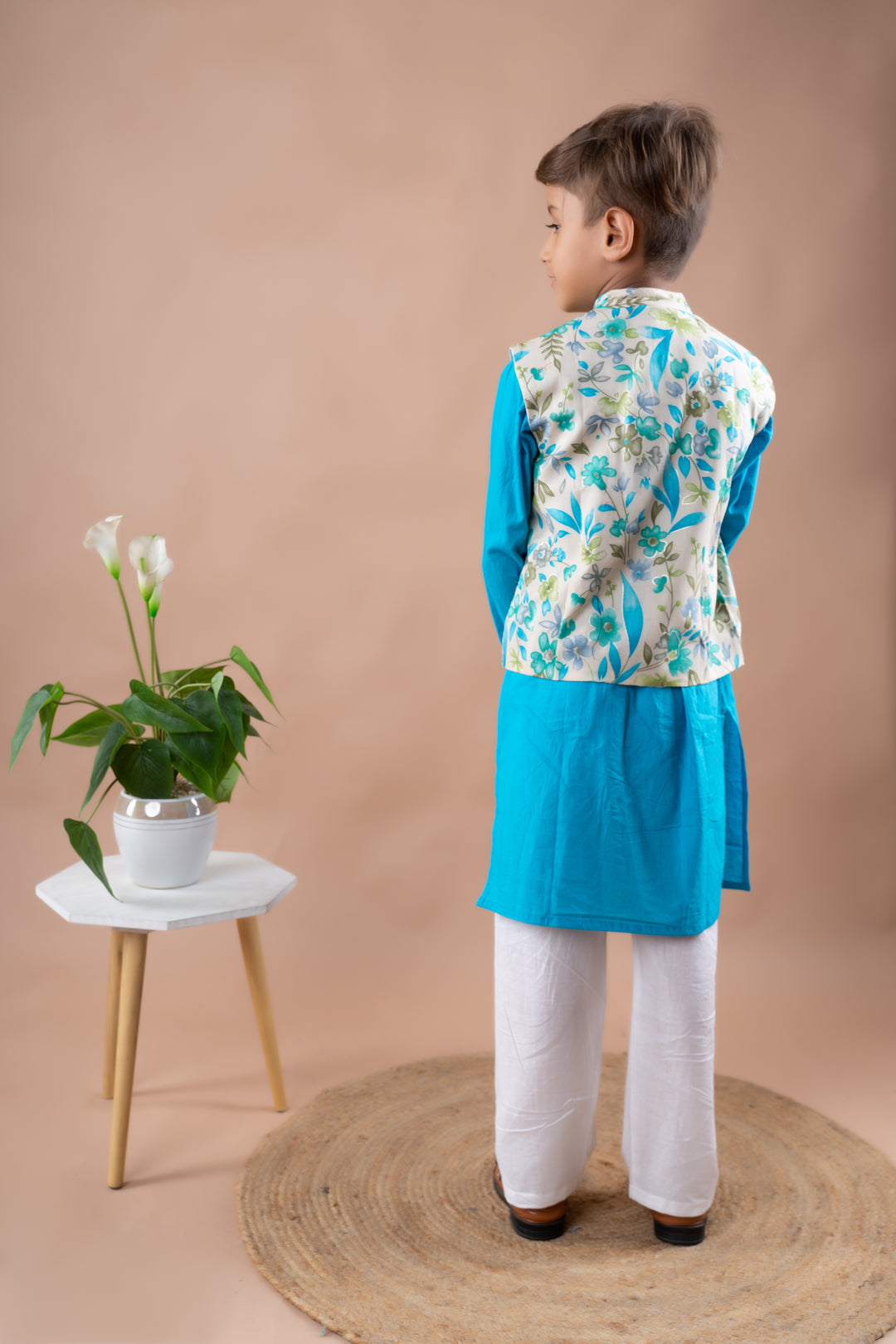 Floral Bandi with Blue Kurta Set