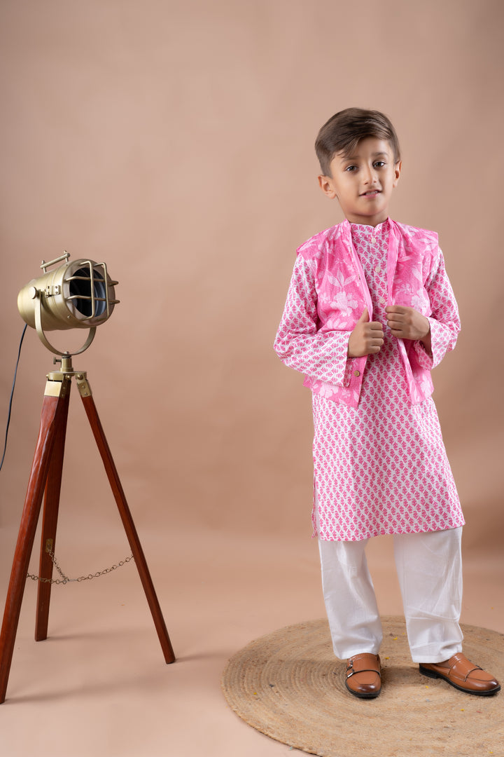 Pink Floral Bandi with Kurta Set