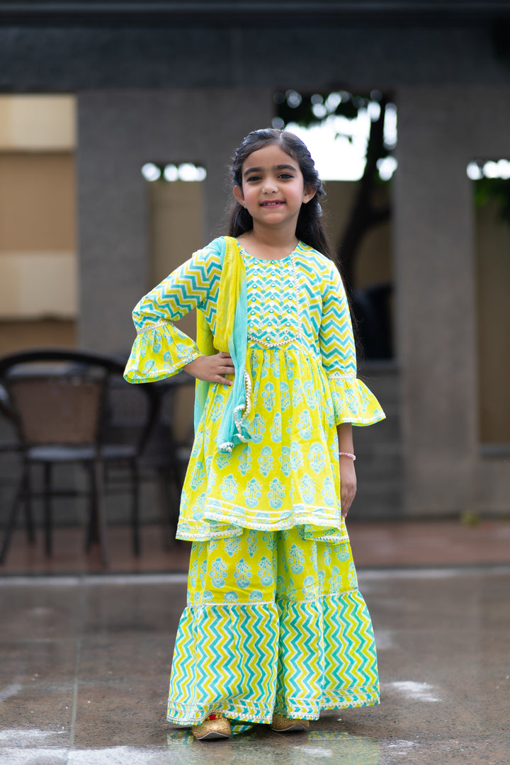 Yellow Green Sharara Set