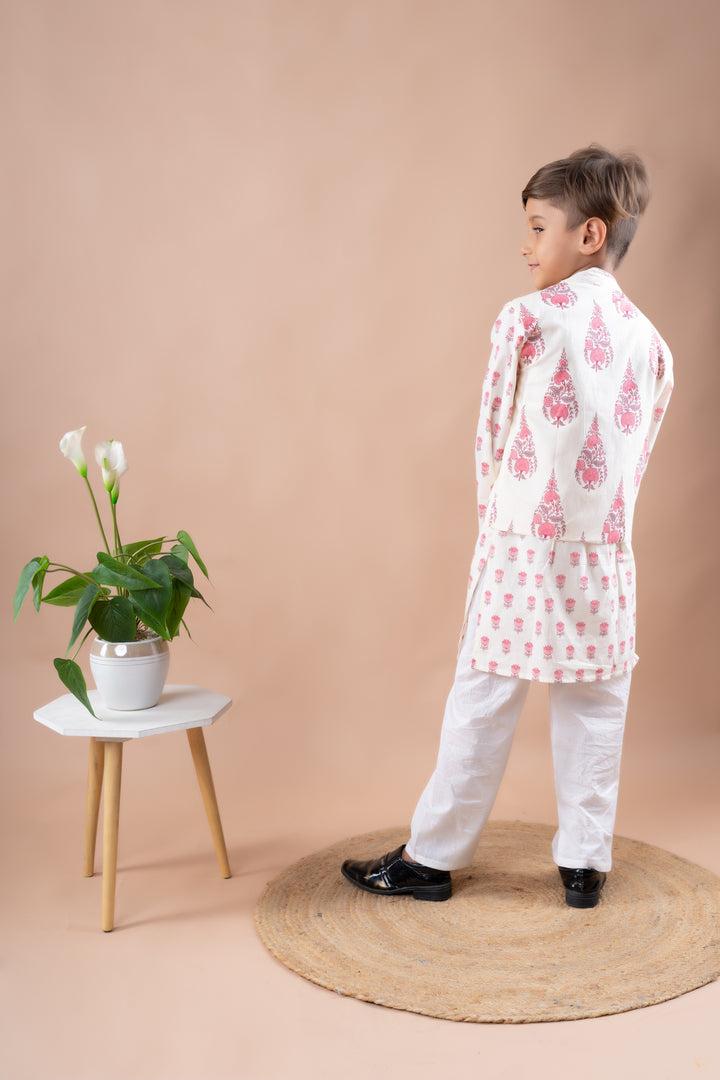 Pink Lotus Motif Kurta Set