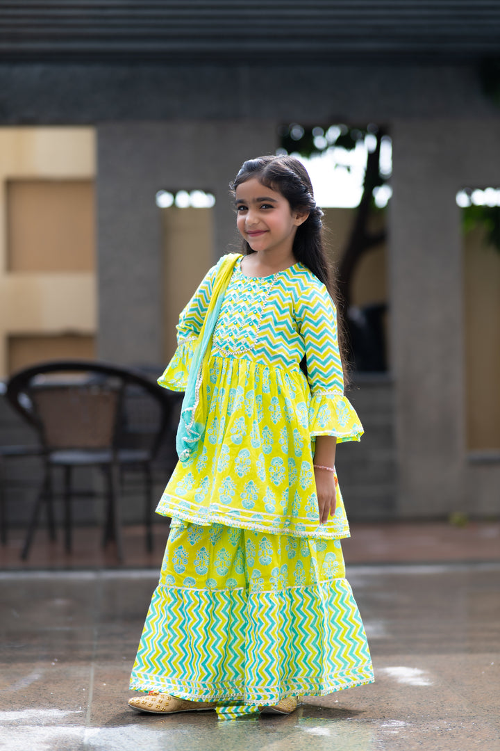 Yellow Green Sharara Set