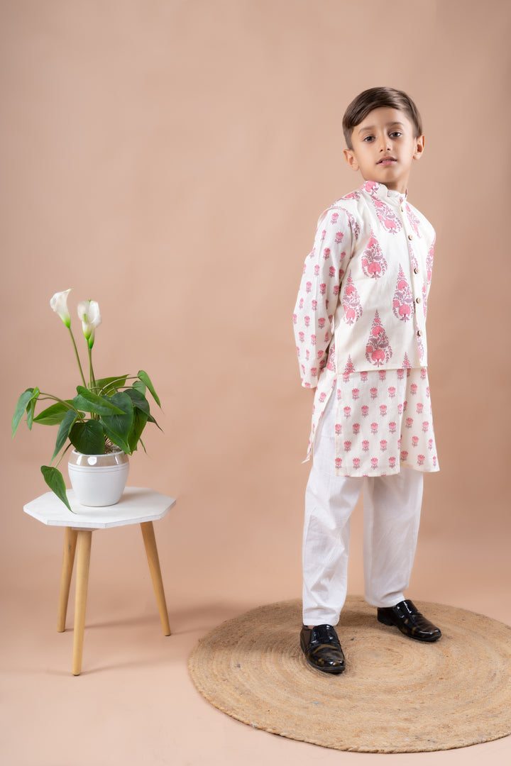 Pink Lotus Motif Kurta Set