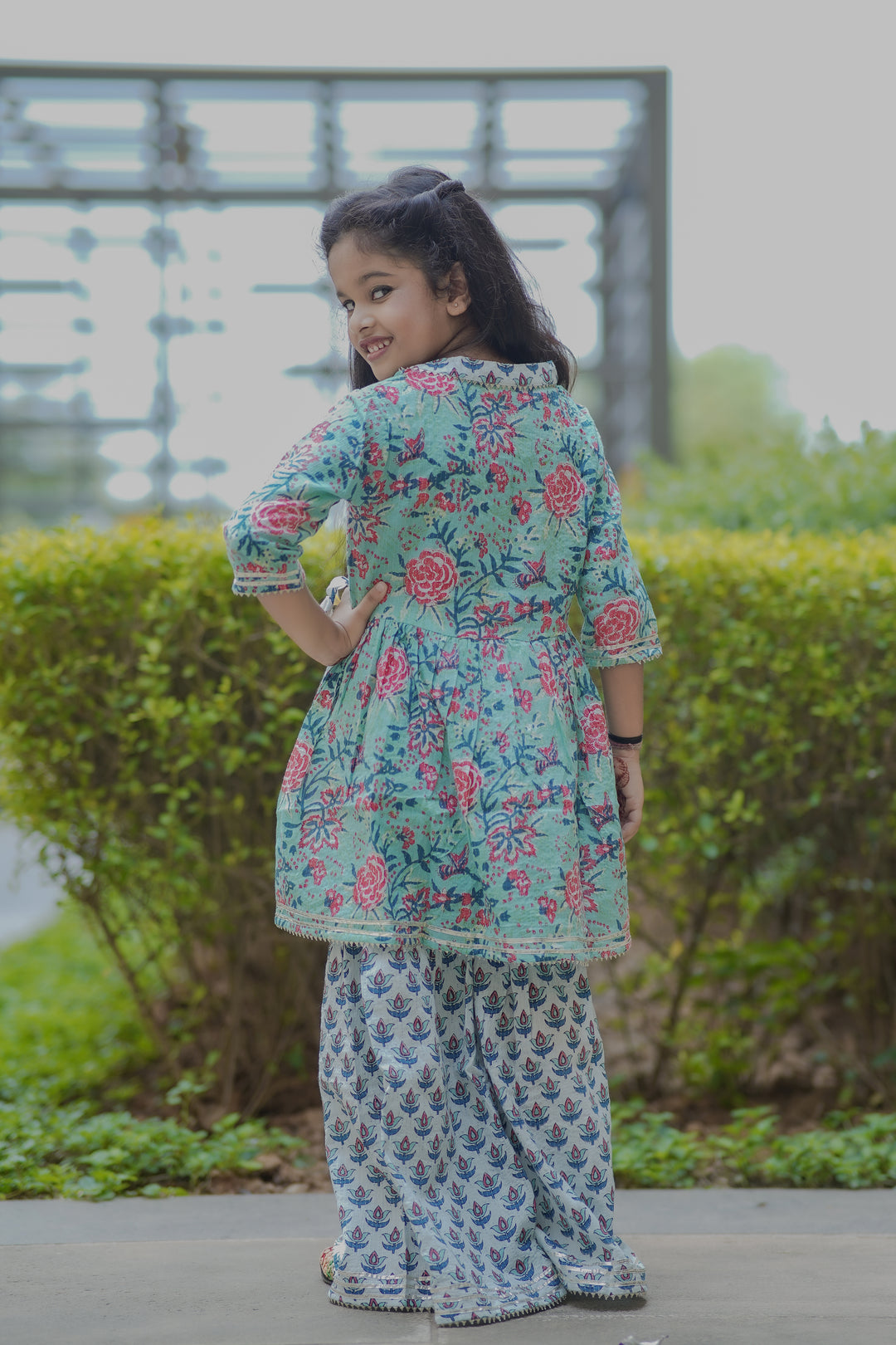 Sea Green Floral Angrakha Set
