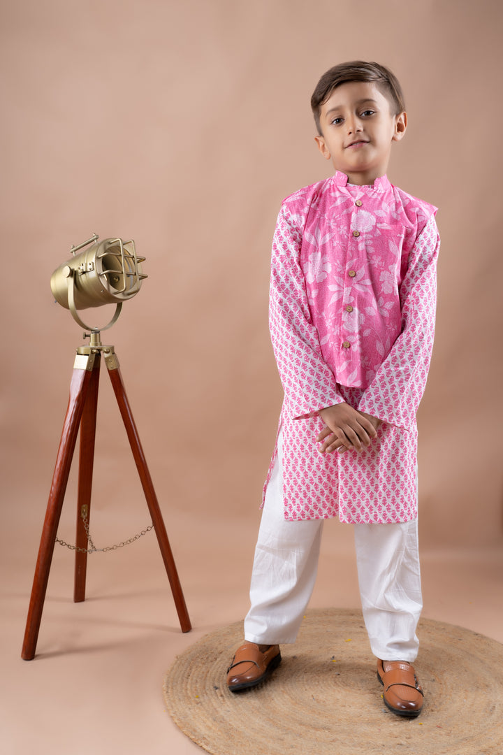 Pink Floral Bandi with Kurta Set