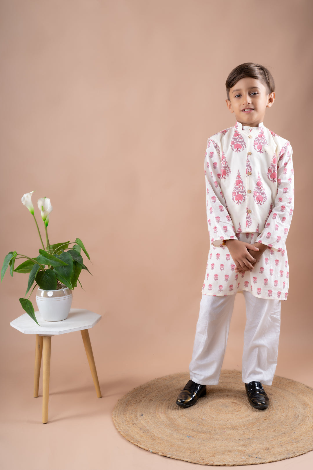 Pink Lotus Motif Kurta Set