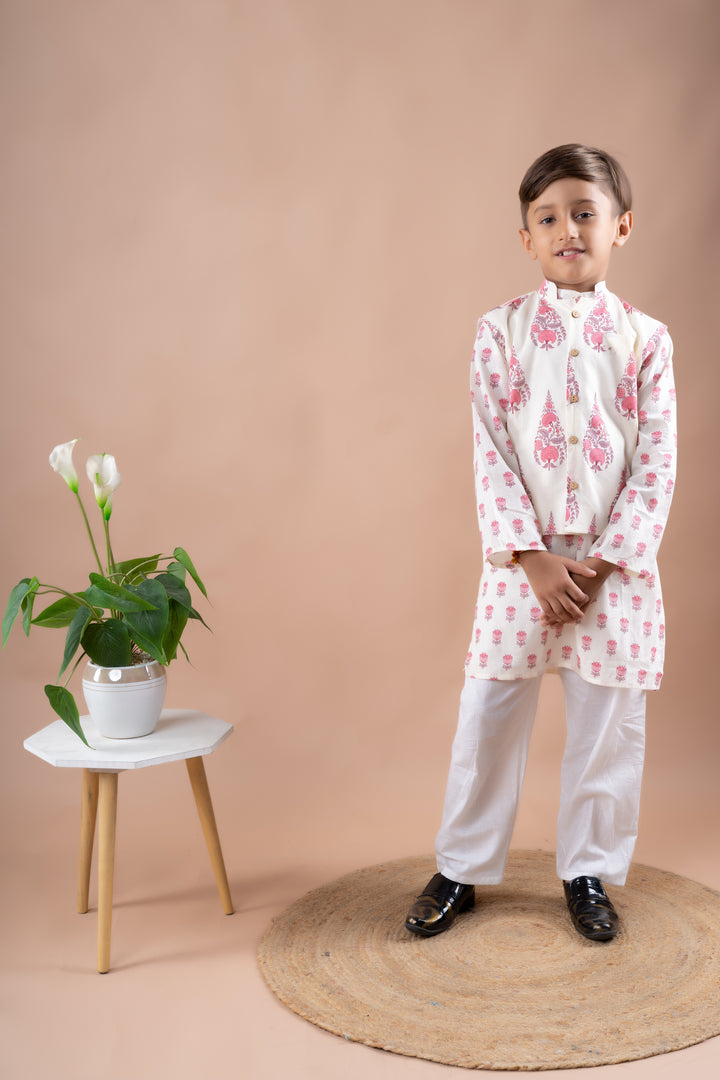 Pink Lotus Motif Kurta Set