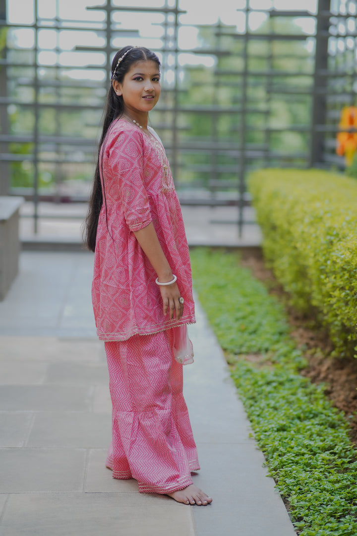 Pink Bandhej Sharara Set