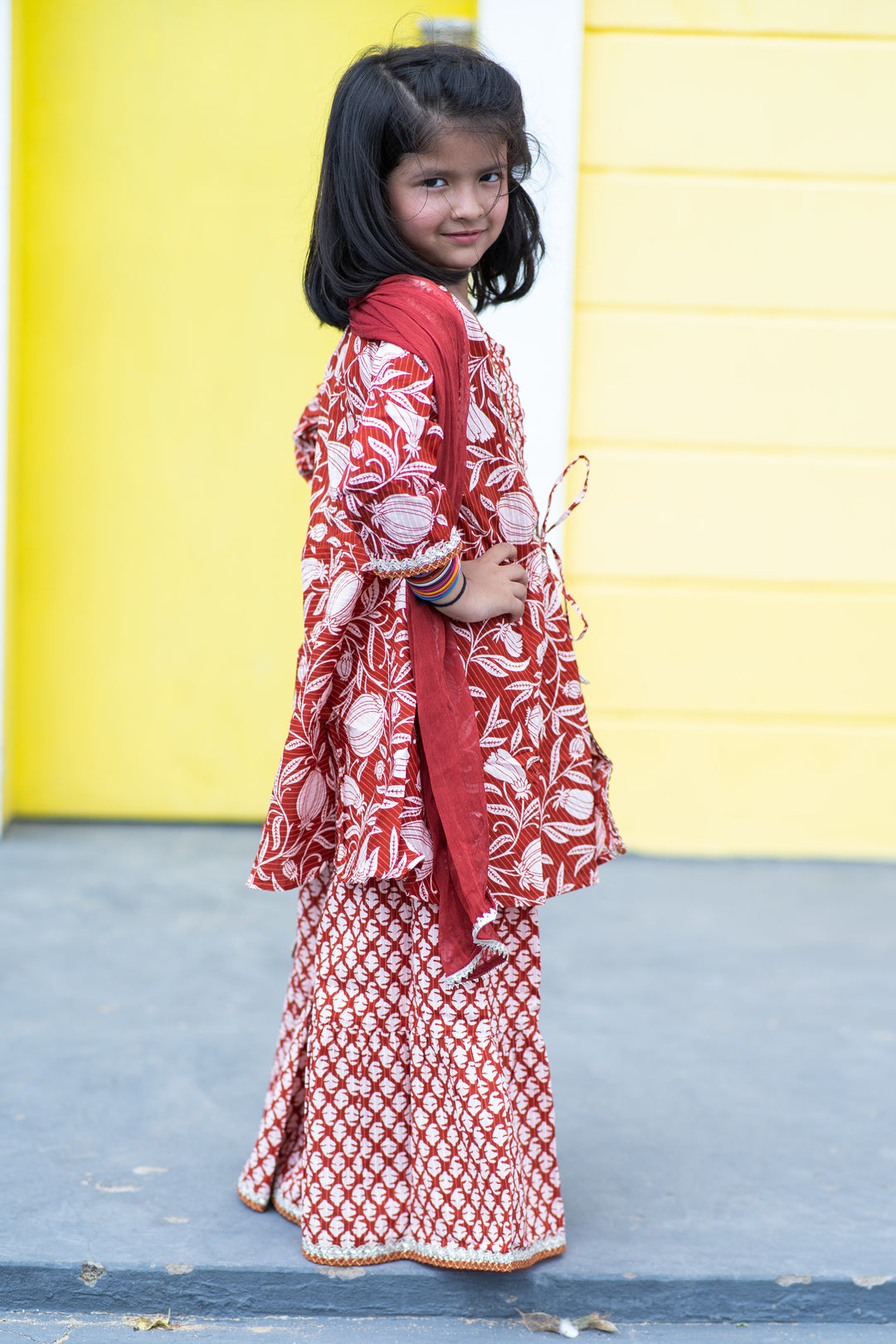 Maroon Botanical Print Kurta Set