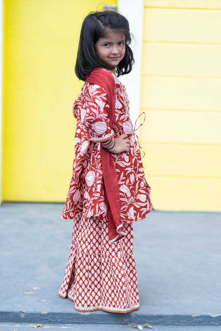 Maroon Botanical Print Kurta Set
