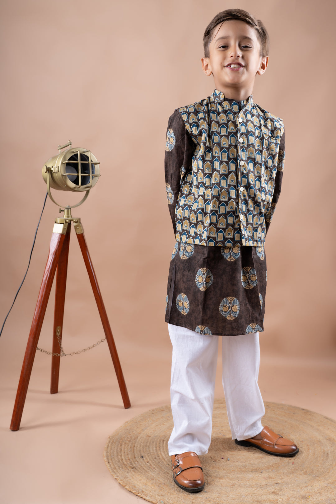 Brown Ajrakh Bundi and Kurta Set