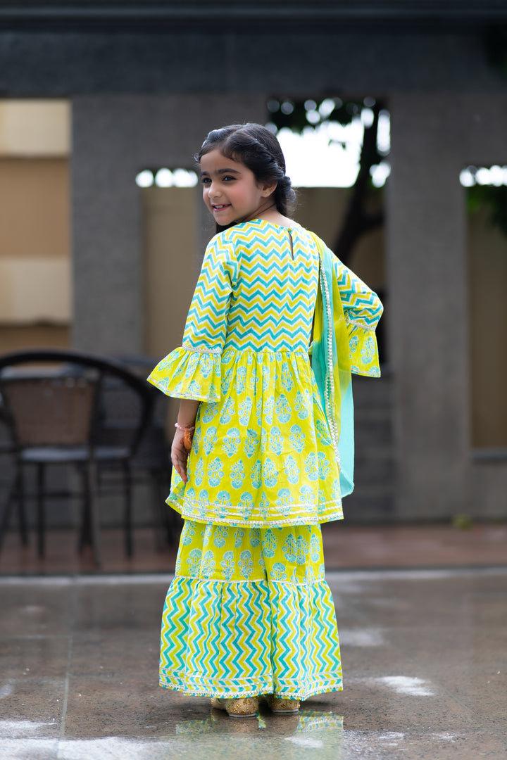 Yellow Green Sharara Set