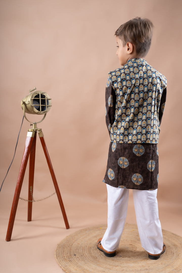 Brown Ajrakh Bundi and Kurta Set