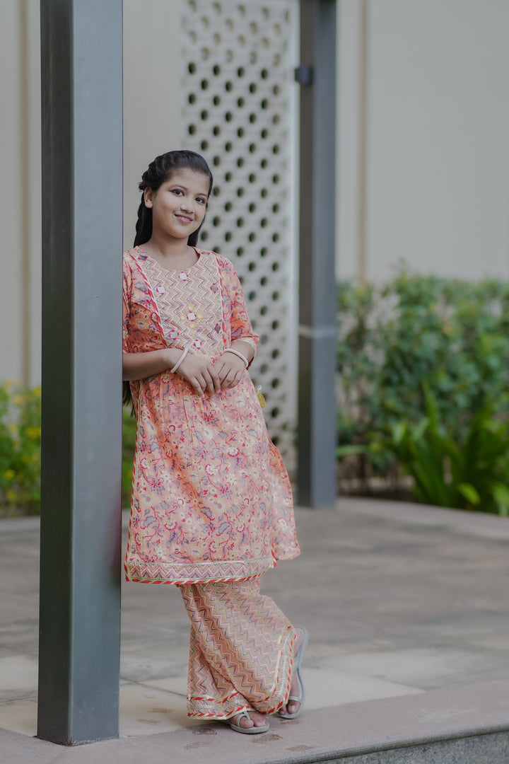 Peach Naira Cut Palazzo Set