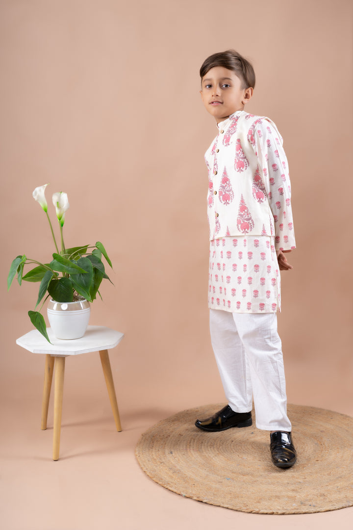 Pink Lotus Motif Kurta Set