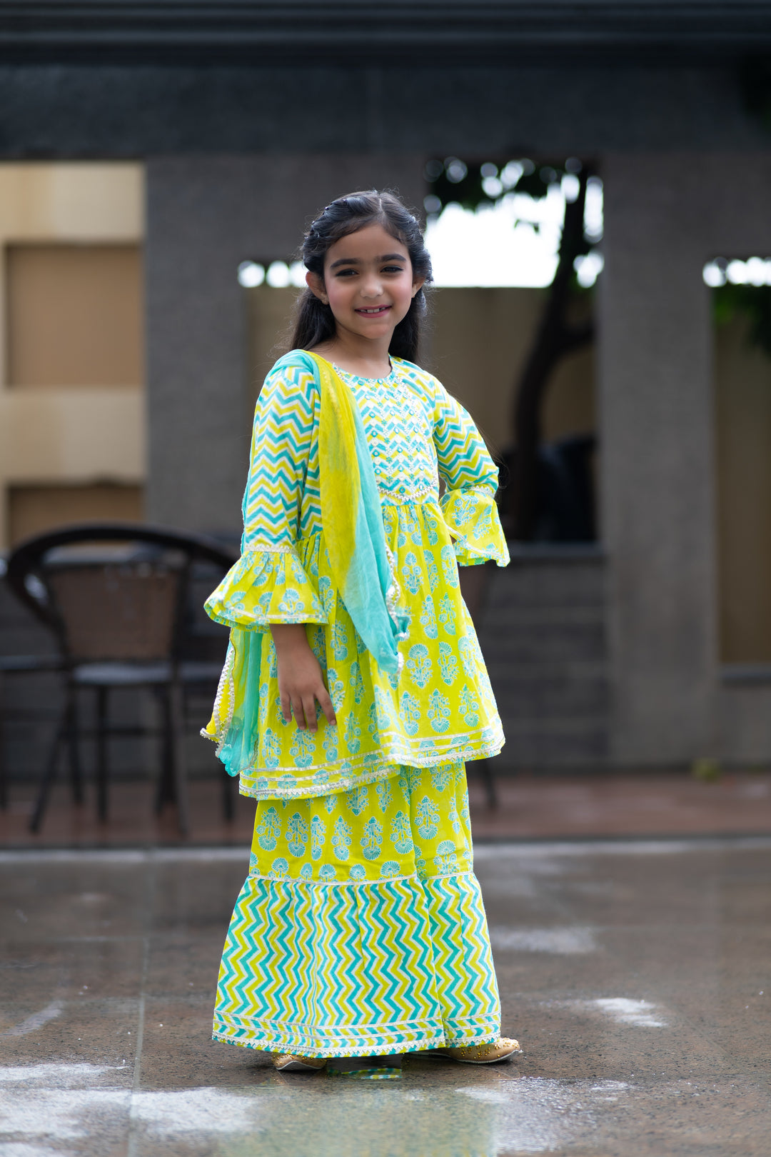 Yellow Green Sharara Set