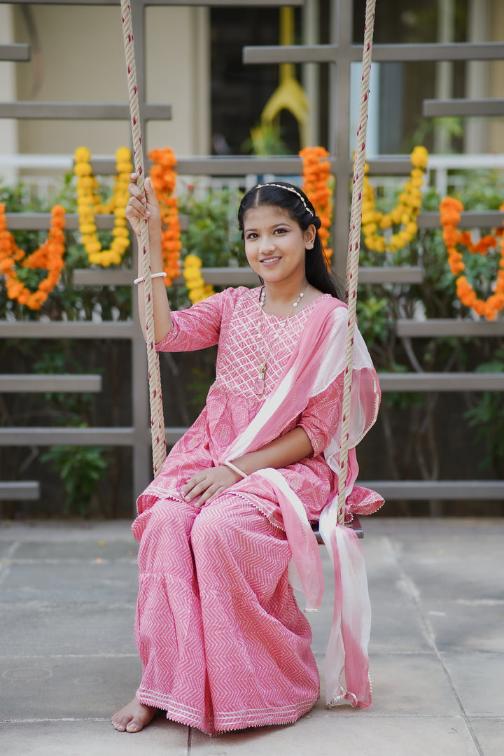Pink Bandhej Sharara Set