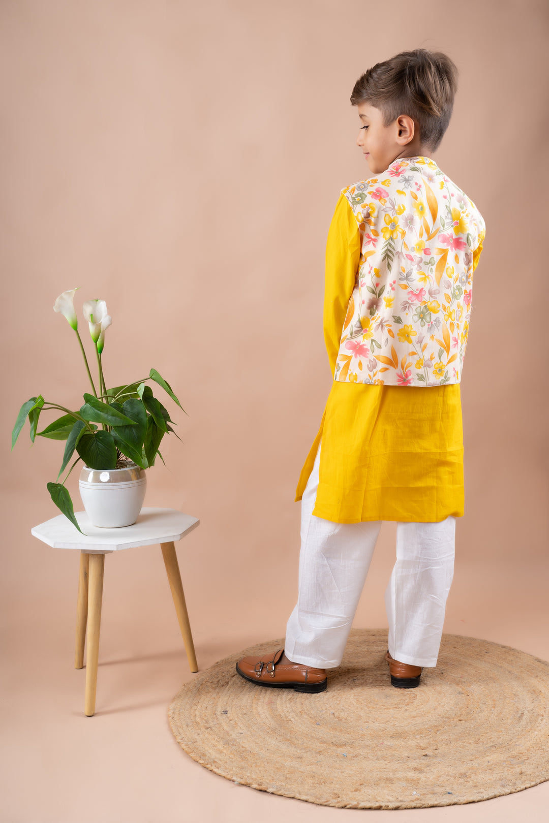 Floral Bandi with Mustard Yellow Kurta Set