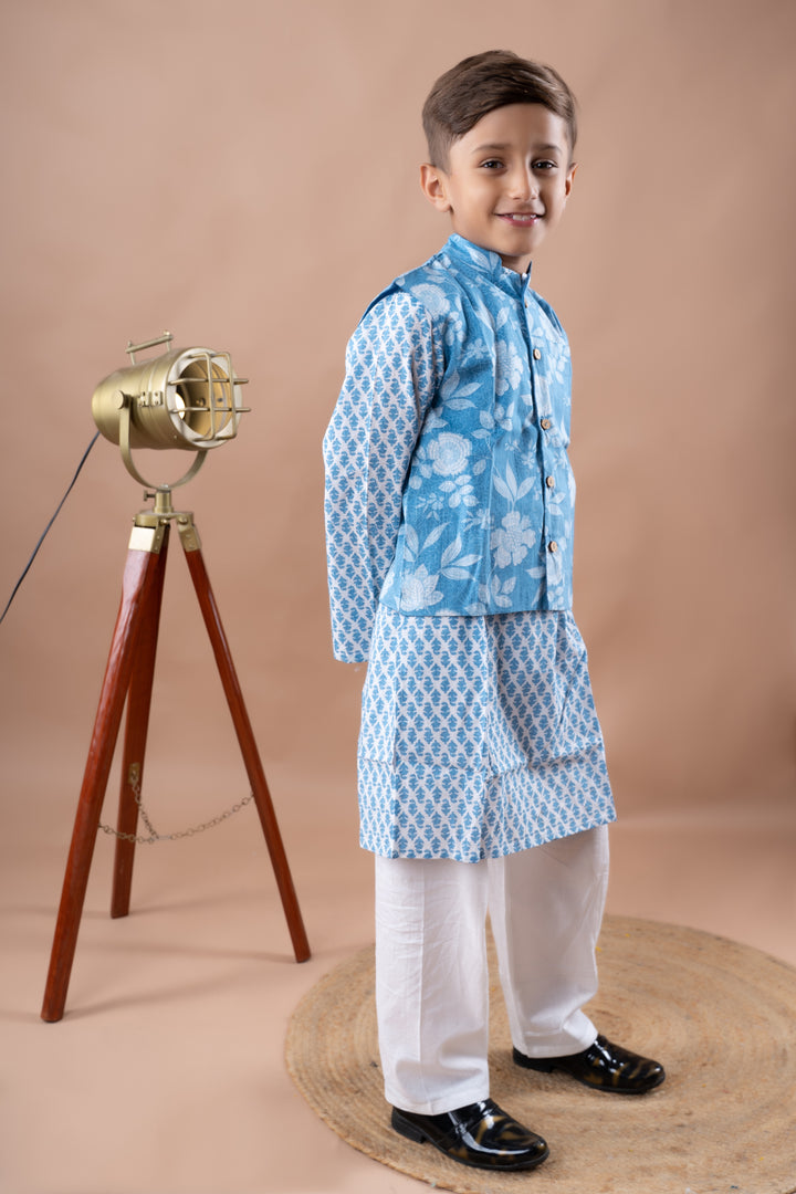 Blue Floral Bandi with Kurta Set