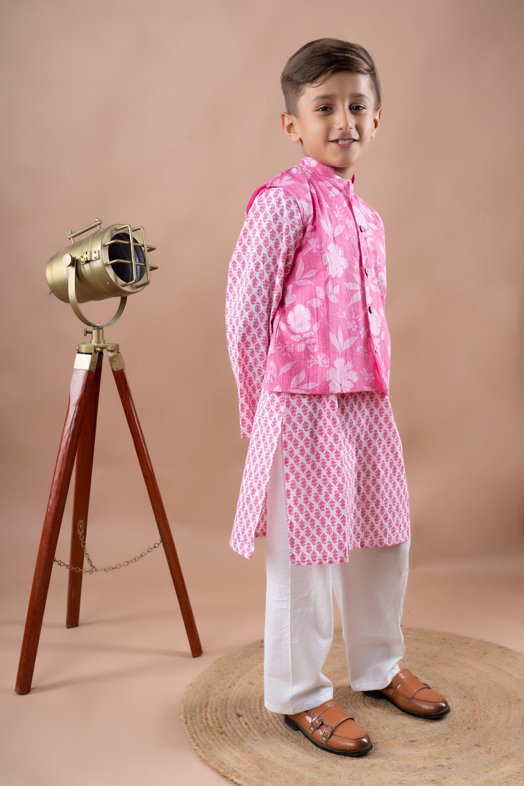 Pink Floral Bandi with Kurta Set