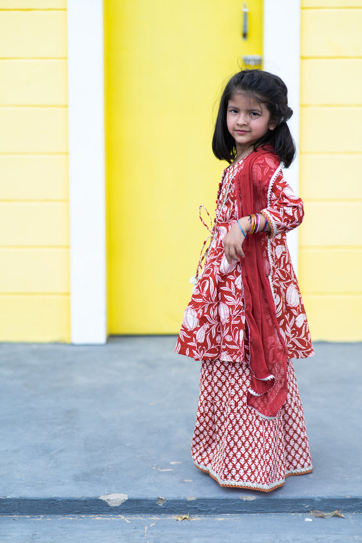 Maroon Botanical Print Kurta Set