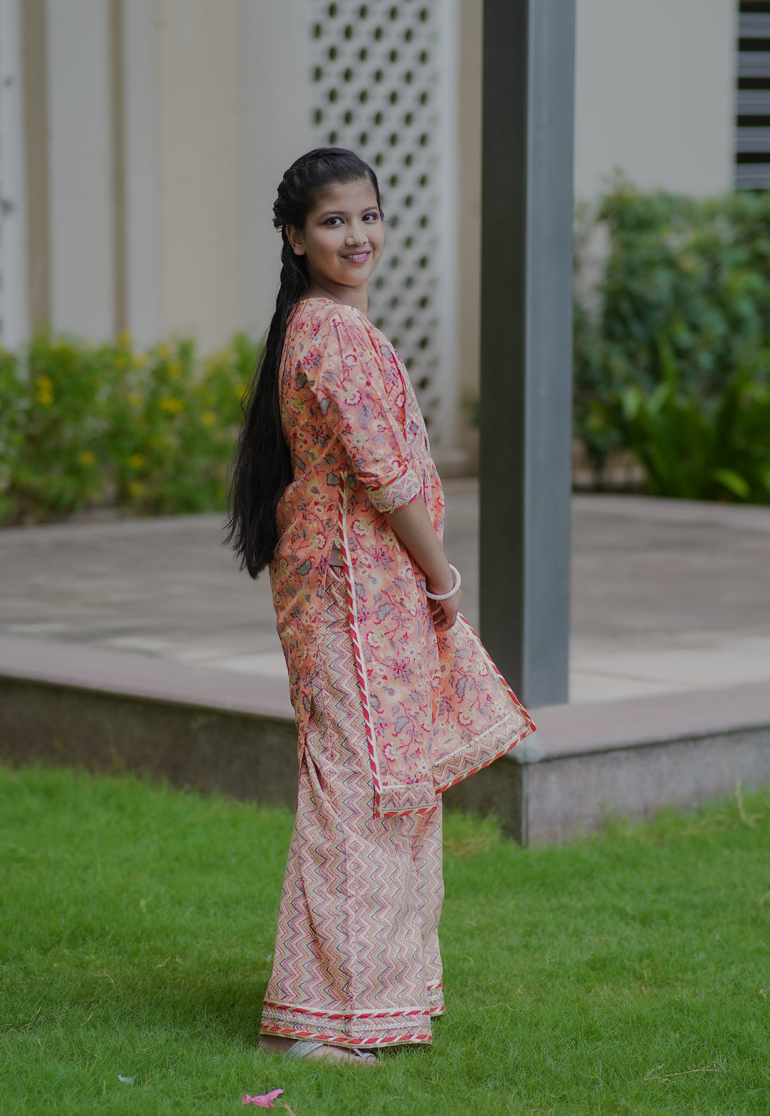Peach Naira Cut Palazzo Set