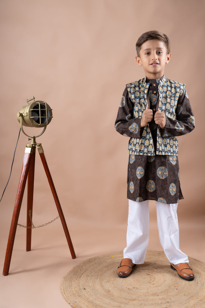 Brown Ajrakh Bundi and Kurta Set