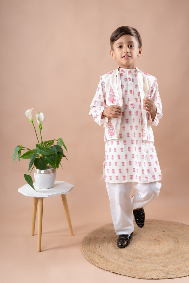 Pink Lotus Motif Kurta Set