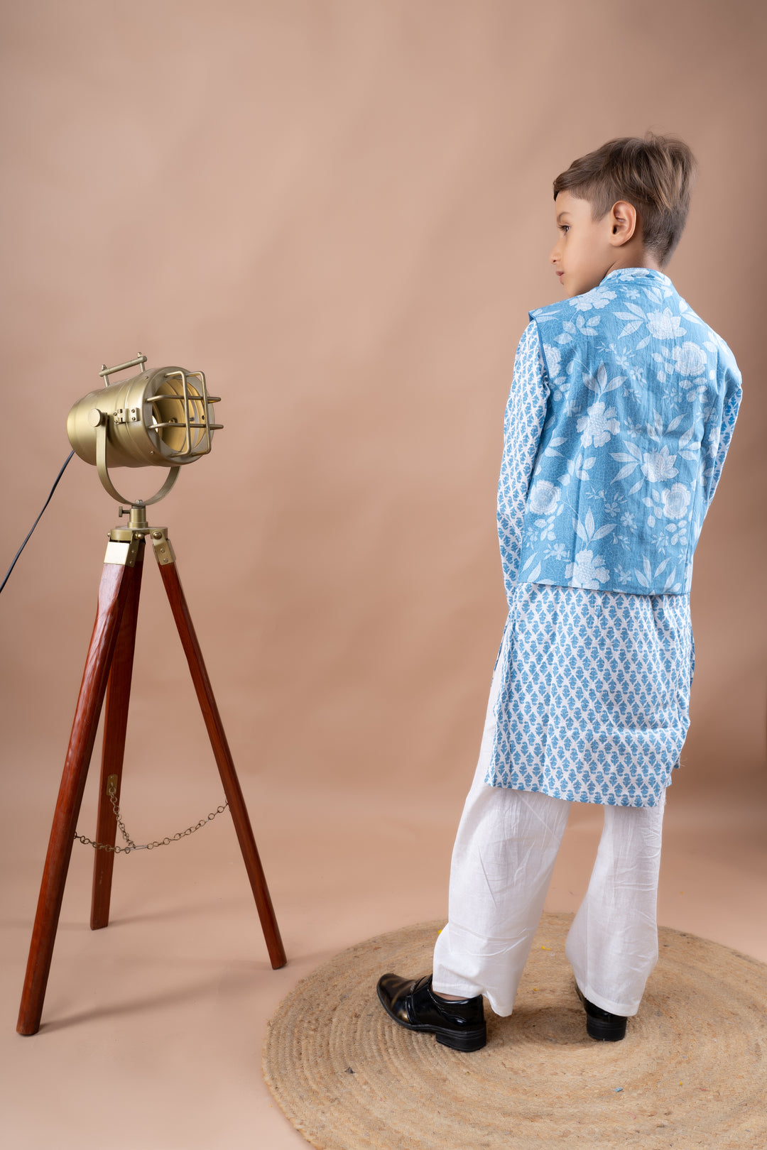 Blue Floral Bandi with Kurta Set