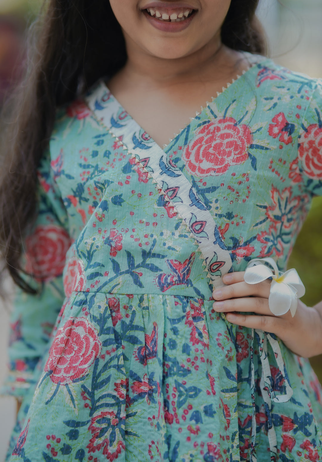Sea Green Floral Angrakha Set