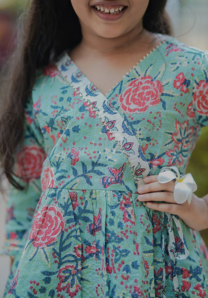Sea Green Floral Angrakha Set