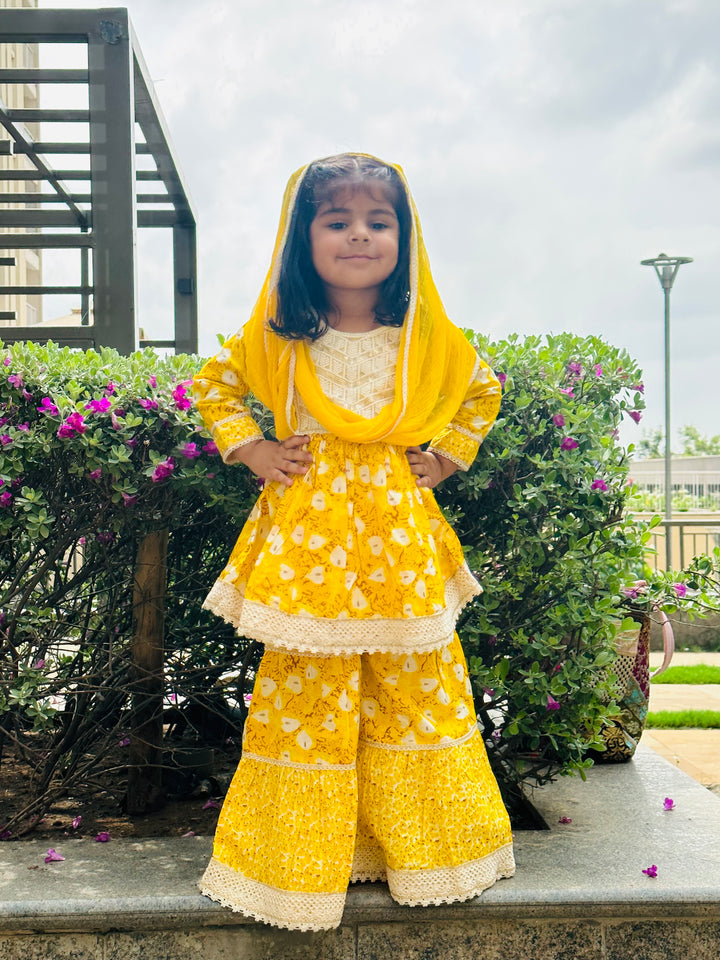 Yellow Floral Sharara Set