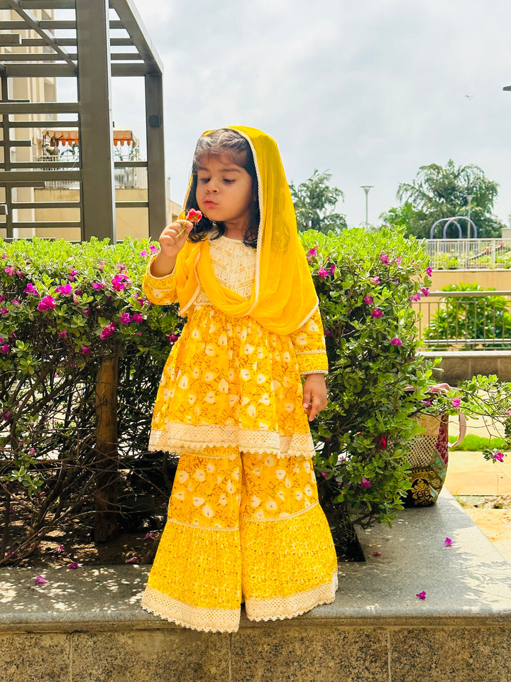 Yellow Floral Sharara Set